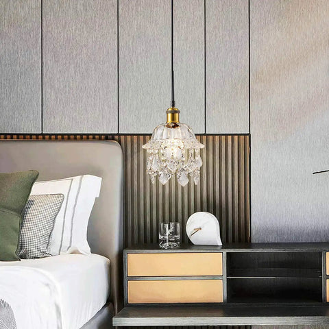 Bedroom with Vintage Plug In Pendant Light With Crystal Shade And 15 Ft Black Cord On Off Dimmer Switch Mini Chandelier