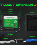 Dimensions of Trailer Breakaway Kit With Built In 12V 5Ah Battery including control box, cable, and mounting plate