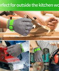 Level 9 Cut Resistant Kitchen Glove For Meat Prep And Oyster Shucking, Tough As Nails, Food Grade Stainless Steel Mesh Safety Glove, Machine Washable, Reusable, Large Size For Mandoline And Woodworking in use for carpentry.