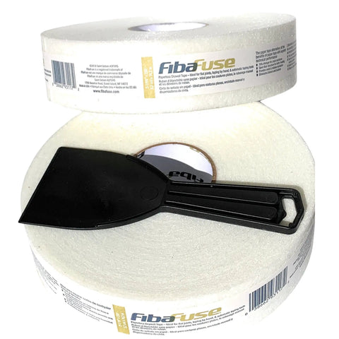 Two Pack Paperless Drywall Tape Kit Two And One Sixteenth Inch Wide By Two Hundred Fifty Feet With Black Putty Knife Scraper White Finish