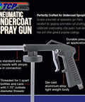 Built Tough Pneumatic Undercoating Spray Gun And Auto Rust Proofing Applicator With Smooth Texture Control For Truck Bed Liners and Top Shelf Chip Defense Upgrades, showing nozzle and aluminum body.