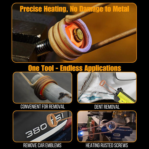 Induction heater, yellow 1200W, handheld bolt-removal tool with six coils
