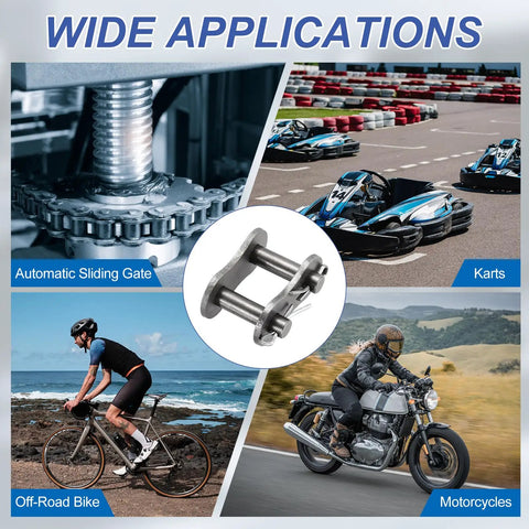 Heavy Duty ISO DIN 20B-1 Roller Chain Connecting Links With 31.75mm Pitch in use for automatic gates, karts, bikes, and motorcycles.