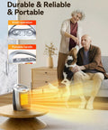 2 In 1 Portable Electric Space Heater With Thermostat 1500W/750W Ceramic Heater With Fan in living room, silver design.