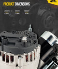 Direct Fit Alternator Replacement For Chrysler 200 2011 2013 2.4 L Sebring shown with dimensions 9.45 x 7.09 x 6.3 in