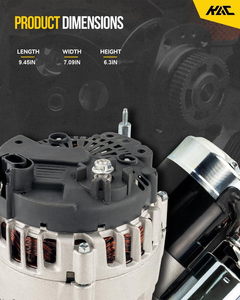 Direct Fit Alternator Replacement For Chrysler 200 2011 2013 2.4 L Sebring shown with dimensions 9.45 x 7.09 x 6.3 in