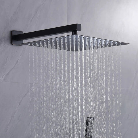 Wall Mounted Shower System With 12 Inch Rainfall Head And Handheld Combo, Rough-In Valve Body And Trim Kit Included, Oil Rubbed Bronze Finish