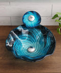 Bathroom Vessel Sink,Flower Shape Blue Vanity Sink Bowl,Countertop Tempered Glass Vessel Sink Combo For Bathrooms with unique blue swirl design and faucet.