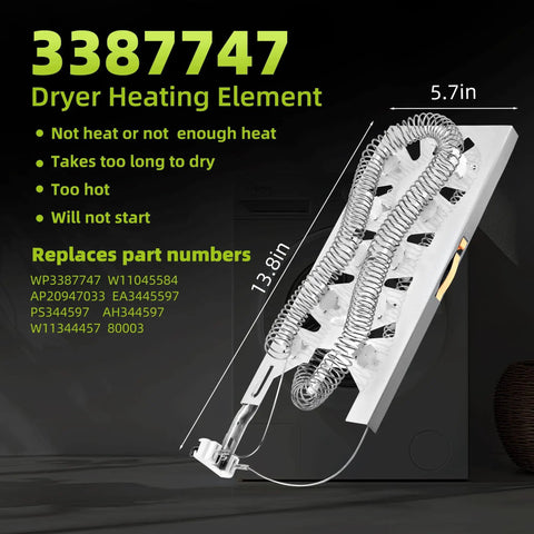 Dryer Heating Element Replacement Kit With Thermostat And Dual Thermal Fuses for wide range of front load dryers 3387747 compatible