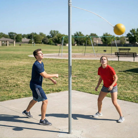 Rugged Tetherball Replacement Rope With Swivel Snap Hook 9 Ft White Braided Nylon Cord One Quarter Inch Inch Thick Low Stretch Weather Resistant For Consistent Play In Outdoor Backyards, Schools, And Playgrounds on a tetherball pole