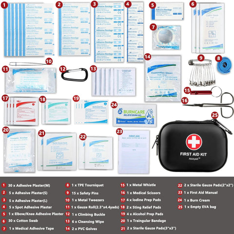 Mini First Aid Kit 120 Piece Waterproof Hard Shell Medical Kit for Car Home Office Travel Camping Sports Outdoors and School Grab And Go Emergency First Aid Supplies And Survival Kit In Compact Portable Case Black