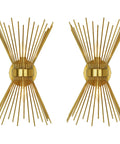 Brass Mid Century Modern Wall Sconces Set Of 2, Brushed Brass Starburst Wall Lighting For Bathroom, Bedroom, And Living Room, Contemporary Indoor Sconce Lights, 2 Pack showing starburst design and brushed brass finish.