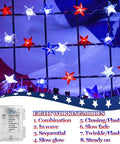 2 Pack 80 LED Red White Blue Patriot String Lights Battery Operated 20 Ft indoor outdoor fairy lights displayed with modes