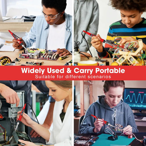 People using Pro Grade 100W Digital Soldering Iron Kit With Ceramic Heater And LED Display for electronics and circuit boards.
