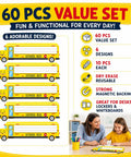 School Bus Magnetic Name Tags Set With Sixty Reusable Dry Erase Labels For Desks Lockers Whiteboards And Classrooms