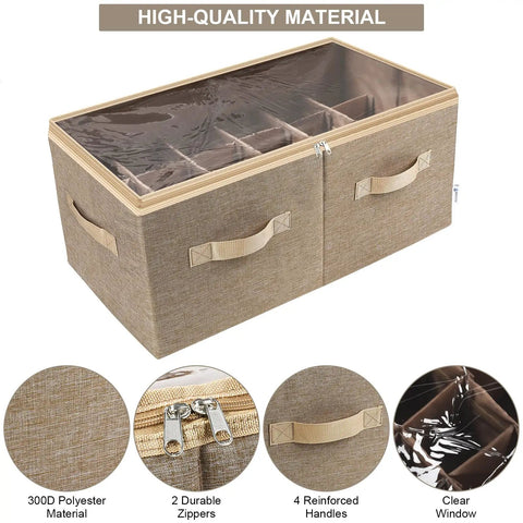 Closet Shoe Organizer With Clear Cover And Adjustable Dividers Large 24 Pair Shoe Rack And Basket Light Brown Finish