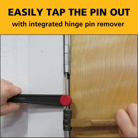 Knuckle Bender With Built-In Hinge Pin Remover used to extract pin from door hinge, showing easy DIY hinge pin extraction.
