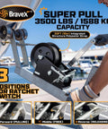 Beefy Heavy Duty Boat Trailer Hand Winch 3500 Lbs With 33 Ft Strap For Lifting And Towing Boats Carbon Steel Build Easy Crank Action Marine Grade Toughness For Dock And Trailer mounted on boat trailer