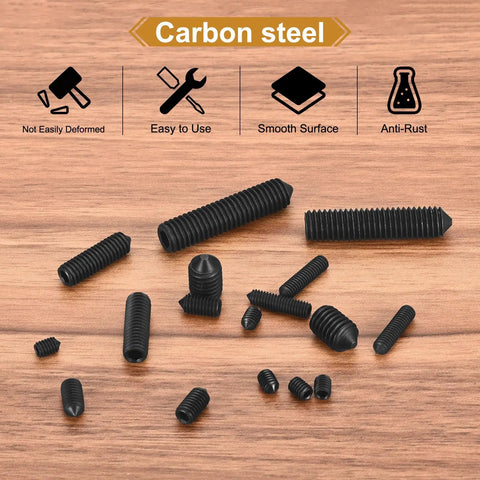 Set Of 20 M6x20mm Carbon Steel Cone Point Hex Socket Grub Screws Allen Head Black Finish For Machinery Home Repairs