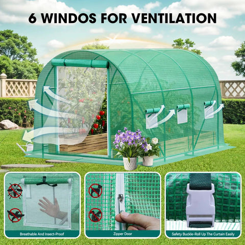 Walk In Greenhouse With Dual Zippered Screen Doors And Six Screen Windows Heavy Duty Galvanized Steel Frame With Reinforced Cross Bars Easy Butterfly Screw Assembly Built For Garden Pros And Weekend Green Thumbs Alike 10x7x7 Ft