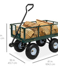Beast Of A Heavy-Duty Garden Cart With Flatbed Conversion, 400Lb Capacity, Removable Sides, Long Handle, loaded with firewood