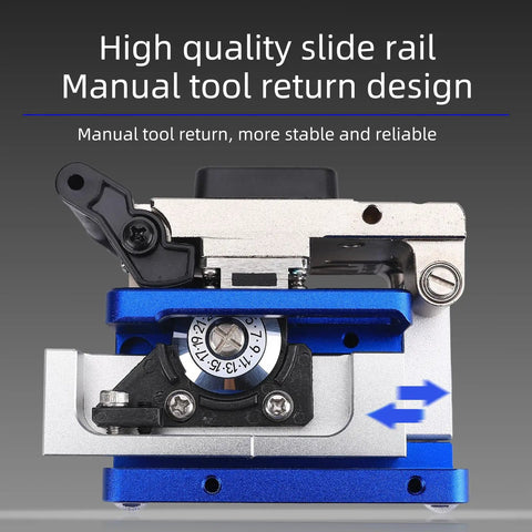 Precision Optical Fiber Cleaver FC-6S With Built-In Shred Collector For 250um To 900um Coating showing manual tool return design and slide rail.
