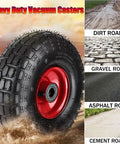 Heavy Duty Caster Wheels With Top Plate Swivel For Furniture And Workbenches, pneumatic tire on various road surfaces.
