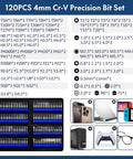 120-piece precision bit set part of 200 In 1 Electronics Repair Screwdriver Kit With 164 Bits Magnetic Drivers Flexible Shaft And Extension Rod, Includes Tweezers Cleaning Brush Suction Cup Paddle Bits, Ideal For PC, iPhone, Laptop, Console, And More.