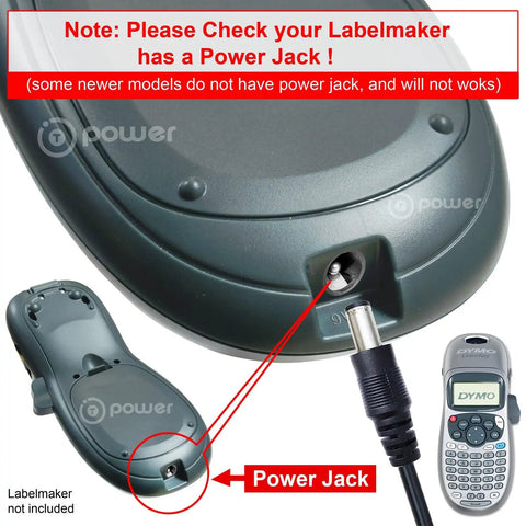 Close-up of power jack on label maker for Beefed Up 9V DC Power Adapter For Dymo Rhino RhinoPRO LabelManager LabelPoint LetraTag ExecuLabel.