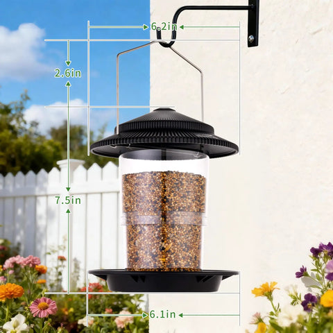Retractable Outdoor Bird Feeder Set With Metal Hanger No Tools Needed Easy Snap Lock Install Durable Black Finish Weather Resistant Pack Of 2 For Backyard Bird Watching