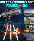 High Powered 90mm Refractor Telescope With 800mm Focal Length For Adults And Beginners, Portable Astronomy Kit displayed outdoors