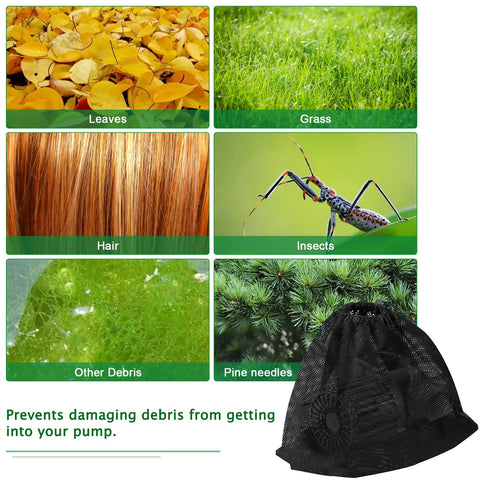 Two Pack Heavy Duty Pump Barrier Bags For Pond Filters 12.2 Inch By 15.9 Inch Black Premium Nylon Mesh Media Bags with debris examples