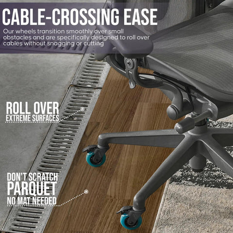 Badass Office Chair Casters Five Pack Featuring Dual Locking Wheels And Durable Polyurethane Glides For A Smooth Operator Ride That Guards Floors From Scratches In Rich Navy Blue Finish