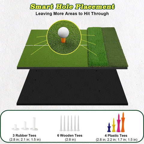 6x4 Ft Extra Large Golf Hitting Mat With Triple Turf Design, 50mm 55mm 31mm Thick, Non Slip Foam Base, Dense Artificial Grass