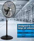 Powerful 20 Inch High Velocity Industrial Pedestal Fan With 5200 CFM in warehouse setting