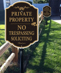 Top Shelf Rust Free Aluminum Private Property Signs With Heavy Duty 36 Inch Stakes for No Trespassing in outdoor setting.