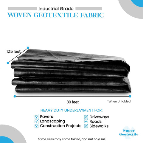 Heavy Duty Geotextile Fabric For Driveway Stabilization And Rock Solid Road Base Reinforcement Woven Polypropylene, 12.5x30 feet.