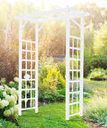 Vinyl Garden Arbor Archway For Outdoors, White 57 By 85 Inches With Trellis Sides For Climbing Plants, Easy Setup, in garden