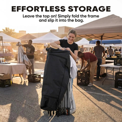 Woman folding 10x20 Pop Up Canopy Tent With Windows No Sidewalls Instant Outdoor Shelter for easy storage after event