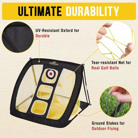 Chipping Net Pop Up Golf Net For Backyard Driving And Indoor Outdoor Practice Improve Short Game Accuracy With Real Golf Balls 3 Target Zones Side Pocket Auto Ball Return No Fuss Setup featuring UV-resistant Oxford material and tear-resistant net
