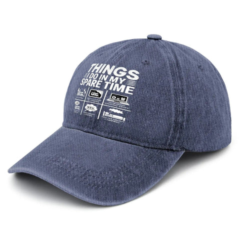 Funny Things I Do In Spare Time RV Camper Hat for Women Washed Look Practical Outdoor Cap with navy blue design