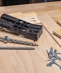Pocket Hole Jig Micro For Thin Stock And Cabinets For Thirty Three Percent Smaller Micro Pocket Holes shown with drill bit and screws
