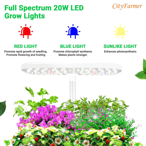 Full spectrum 20W LED grow lights above plants in Dope Indoor Hydroponics Growing System With LED Grow Light For Fresh Vegetables And Herbs.