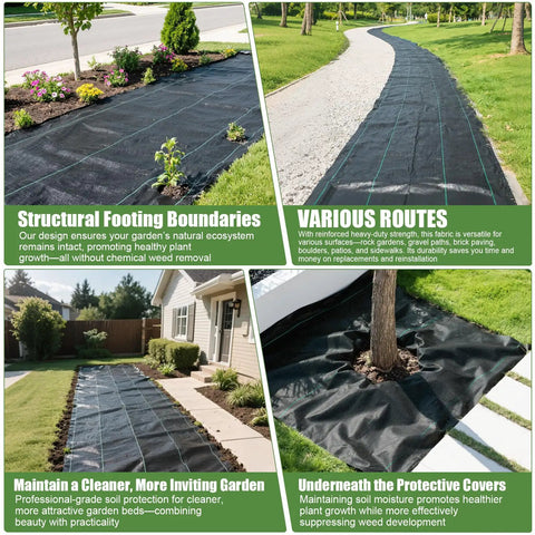 Heavy Duty Weed Barrier Fabric 3x50 Ft Breathable 3.2 Oz Woven Polypropylene Garden Bed Cover Landscaping Mat Installed on Paths