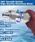 Quarter Inch NPT Pressure Washer Swivel Fitting With 360 Degree Rotation For Anti Twist And Kink Free Hose Connection Easy Quick Connect Design Durable Power Washer Accessory Made For Smooth No Tangle Cleaning And Long Lasting Use, stainless steel