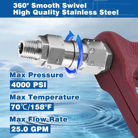 Quarter Inch NPT Pressure Washer Swivel Fitting With 360 Degree Rotation For Anti Twist And Kink Free Hose Connection Easy Quick Connect Design Durable Power Washer Accessory Made For Smooth No Tangle Cleaning And Long Lasting Use, stainless steel