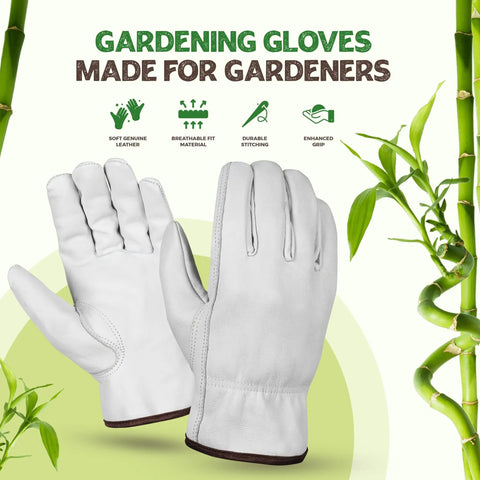 Heavy Duty Cowhide Leather Work Gloves For Men, Driver Gloves For Trucking, Gardening, And Warehouse Work, 1mm Cut Resistant Leather, Elastic Wrist Closure, Large Size