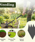 Person using Heavy Duty Garden Hoe With 60 Inch Adjustable Long Handle For Easy Weeding And Lawn Care in a garden bed.