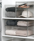 Stackable Closet Storage Bins With Pull Out Drawers Clear Plastic Shoes And Small Item Organizer for Cabinets Desks Shelves and Dressers Lumiere Collection Space Saver 2 Pack on shelf
