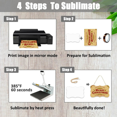 4 steps to sublimate 8 Pack 10 Inch Double Sided Aluminum Sublimation Door Sign Blanks With Jute Rope For Heat Press DIY Craft Plaques And Rectangle Wall Hangings 4 Mix Styles For Custom Dope Door Decor
